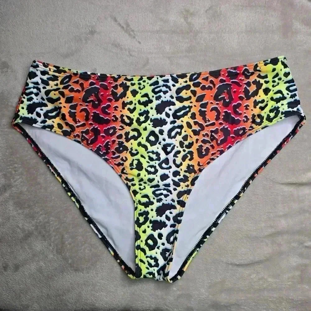 Colorful Animal Print Resort Vacation Wild Bikini Swimsuit Bottom Y2K Beach 2XL